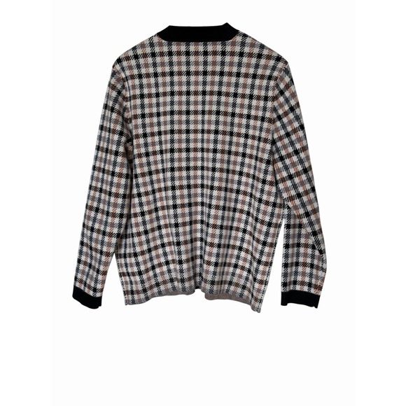Ann Taylor Cardigan Sweater XL Black White Check Pattern Button Front EUC - Picture 2 of 4